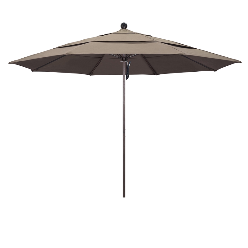 California Umbrella Venture 11' Bronze Market Umbrella in Taupe