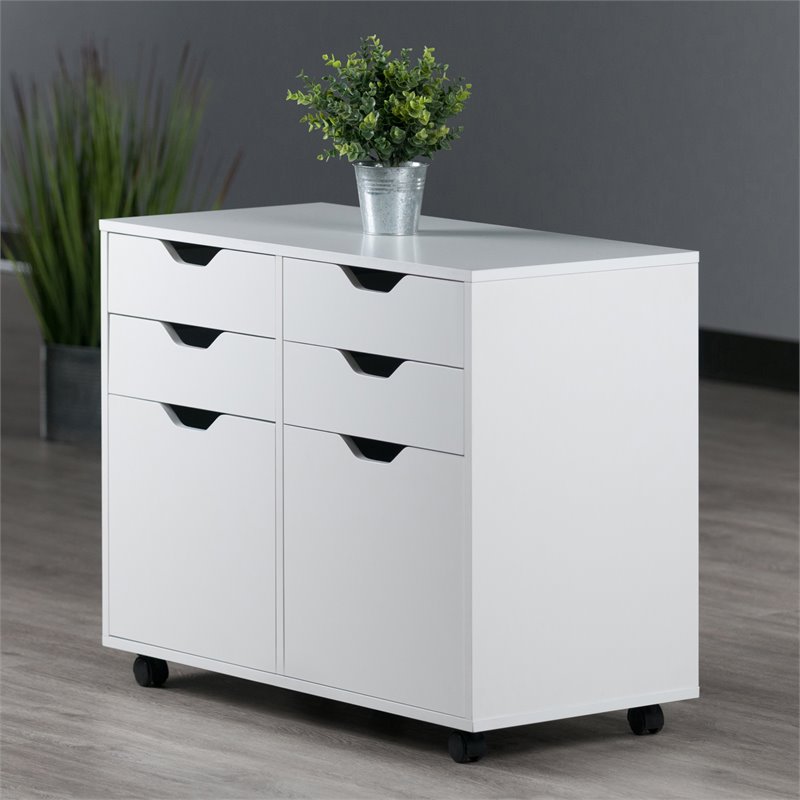 Winsome Halifax 2-Section Mobile Contemporary Wood Storage Cabinet in White