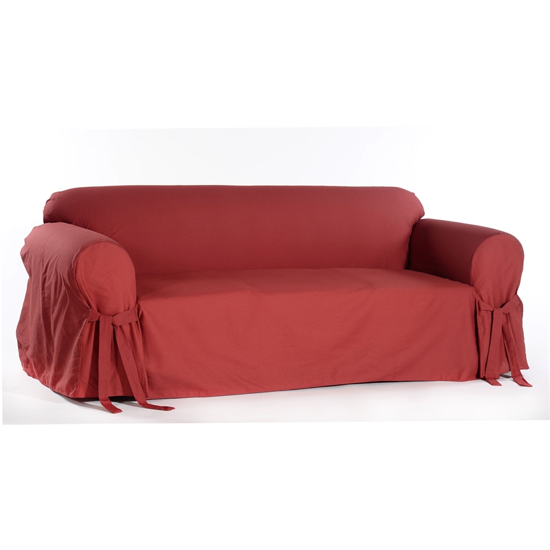 Cotton Duck One Piece Sofa Slipcover in Red