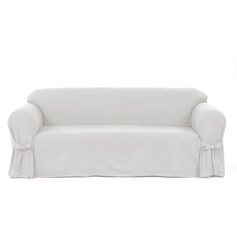 Cotton Duck One Piece Sofa Slipcover in White