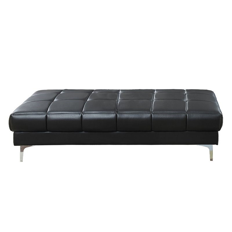 Poundex Furniture Faux Leather Tufted Cocktail Ottoman in Black Color