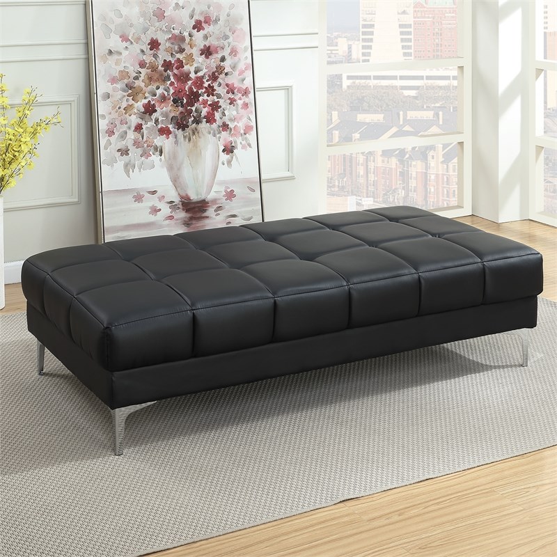Poundex Furniture Faux Leather Tufted Cocktail Ottoman in Black Color