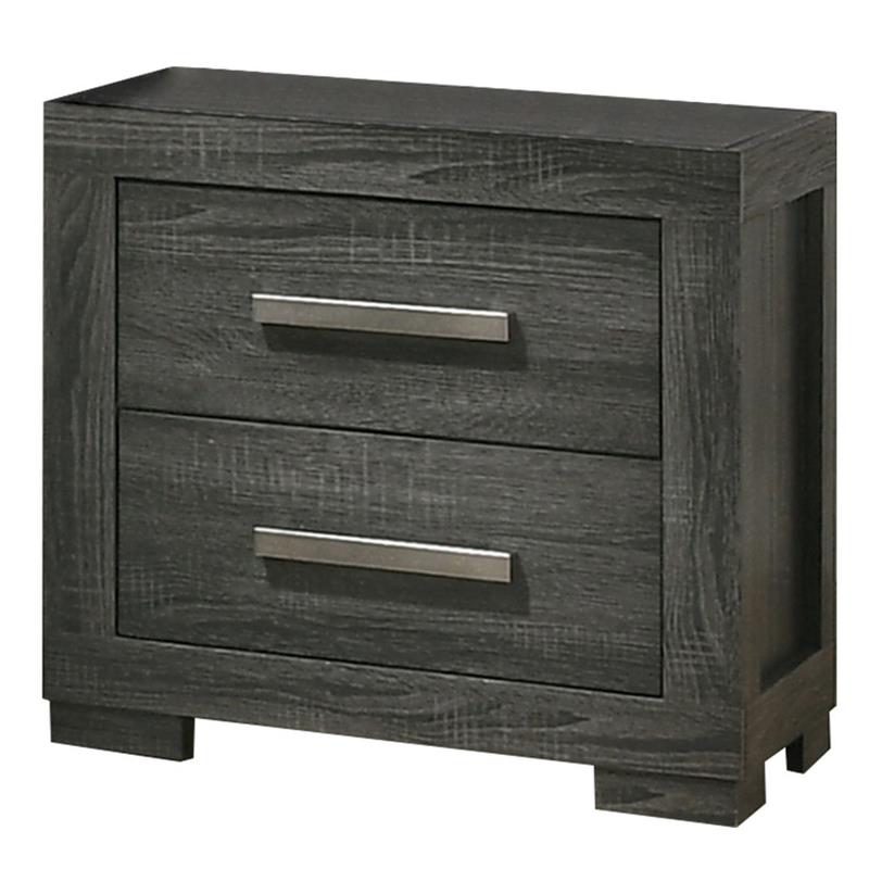 Weathered Gray Wood Bedroom Nightstand with 2 Drawers
