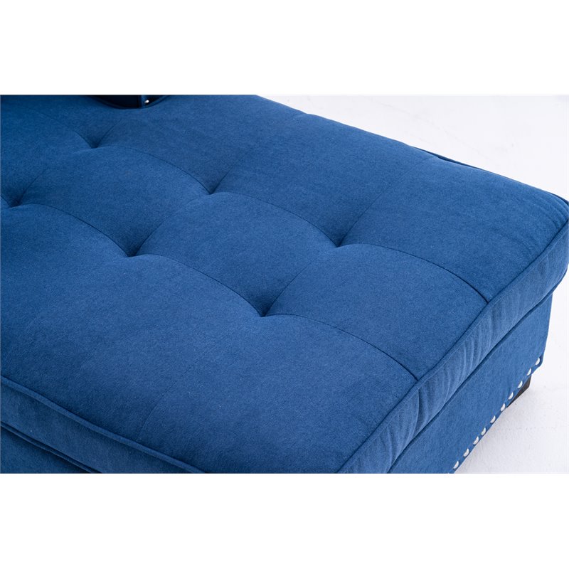 Alexent Calma Modern Linen Fabric Indoor Chaise Lounge in Blue