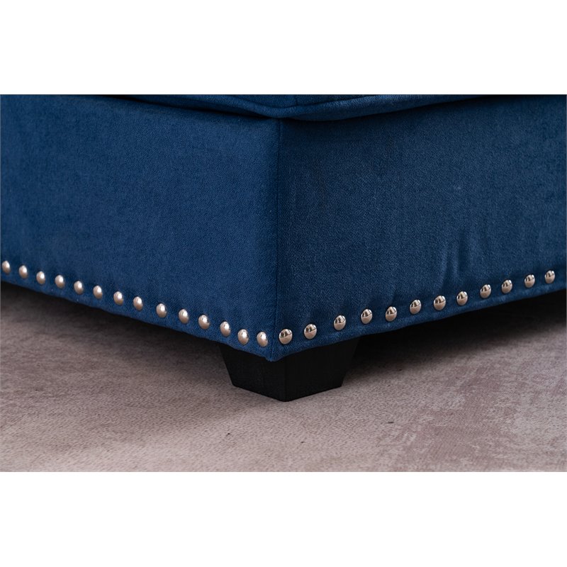Alexent Calma Modern Linen Fabric Indoor Chaise Lounge in Blue