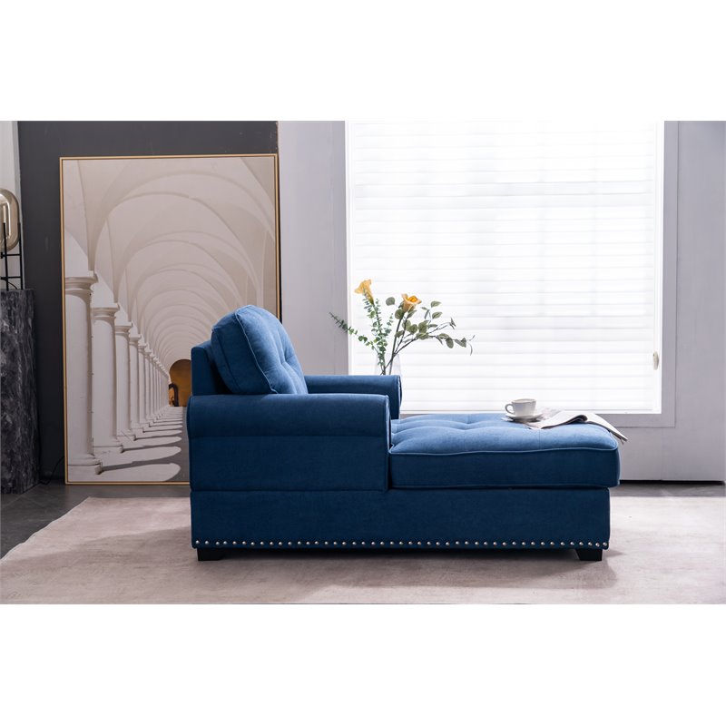 Alexent Calma Modern Linen Fabric Indoor Chaise Lounge in Blue
