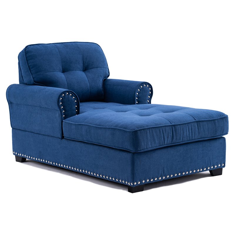 Alexent Calma Modern Linen Fabric Indoor Chaise Lounge in Blue