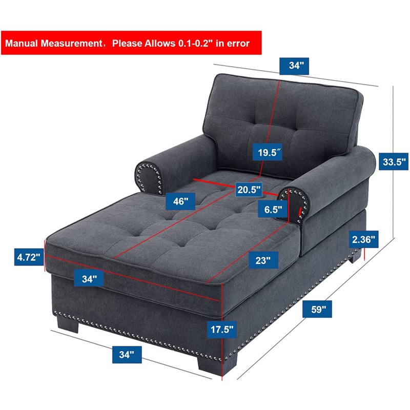 Alexent Calma Modern Linen Fabric Indoor Chaise Lounge in Gray