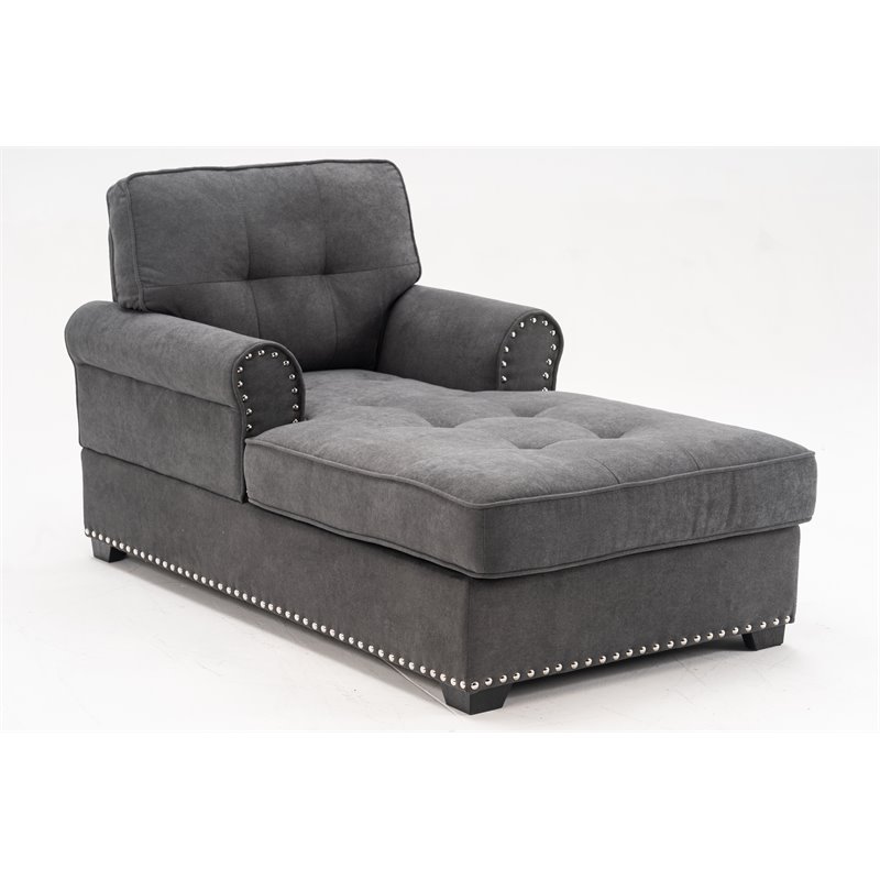 Alexent Calma Modern Linen Fabric Indoor Chaise Lounge in Gray