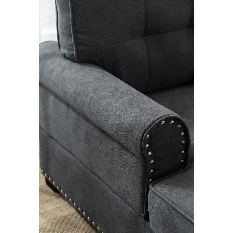 Alexent Calma Modern Linen Fabric Indoor Chaise Lounge in Gray