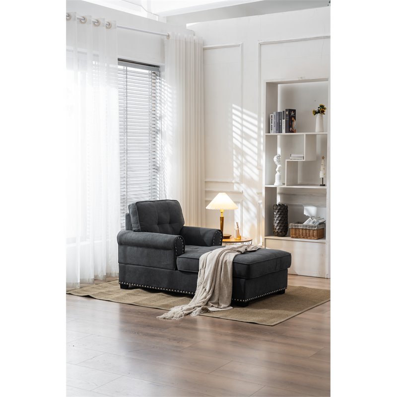 Alexent Calma Modern Linen Fabric Indoor Chaise Lounge in Gray