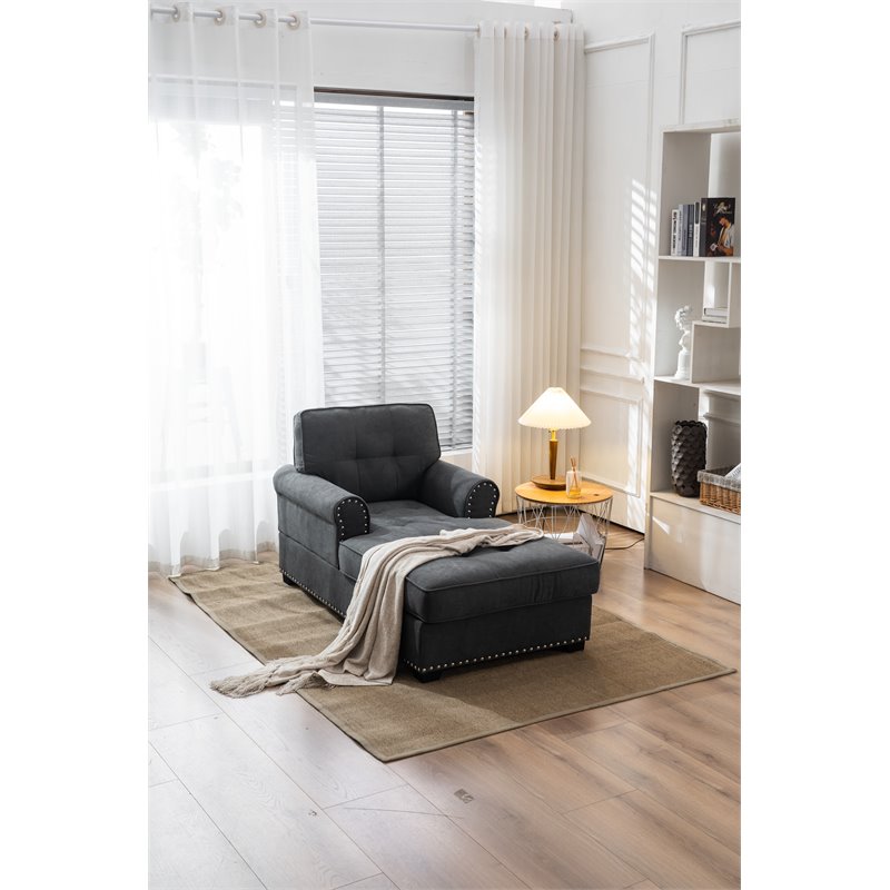 Alexent Calma Modern Linen Fabric Indoor Chaise Lounge in Gray