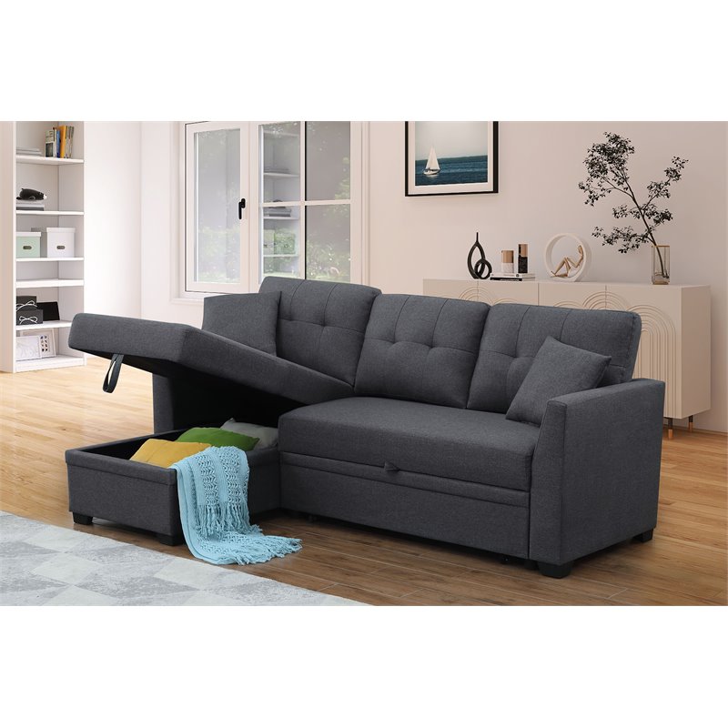 Alexent 3-Seat Modern Fabric Sleeper Sectional Sofa with Storage in Dark Gray
