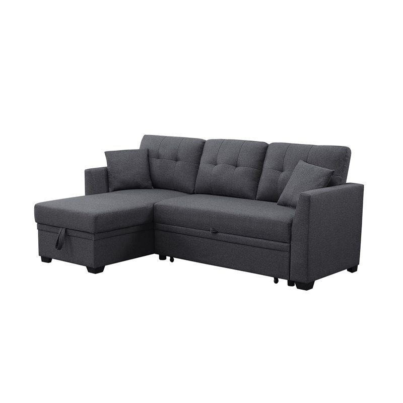 Alexent 3-Seat Modern Fabric Sleeper Sectional Sofa with Storage in Dark Gray
