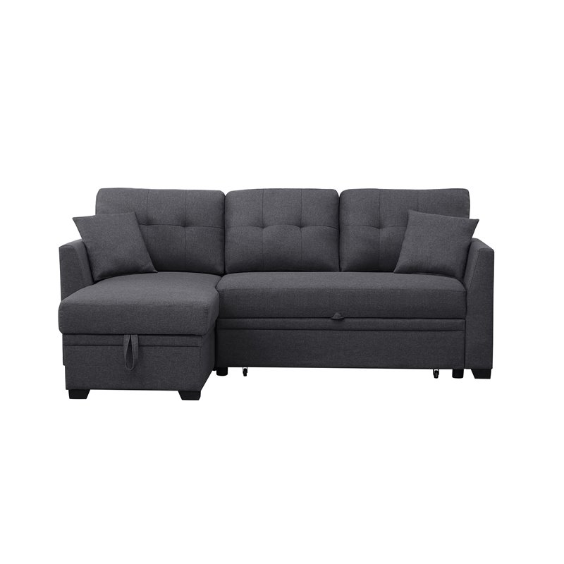 Alexent 3-Seat Modern Fabric Sleeper Sectional Sofa with Storage in Dark Gray