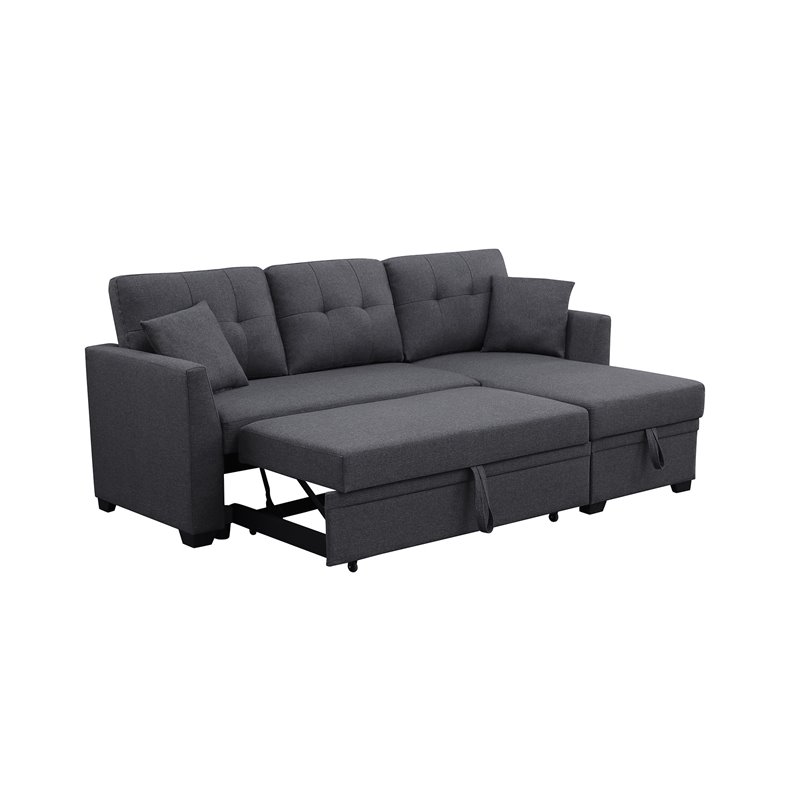 Alexent 3-Seat Modern Fabric Sleeper Sectional Sofa with Storage in Dark Gray