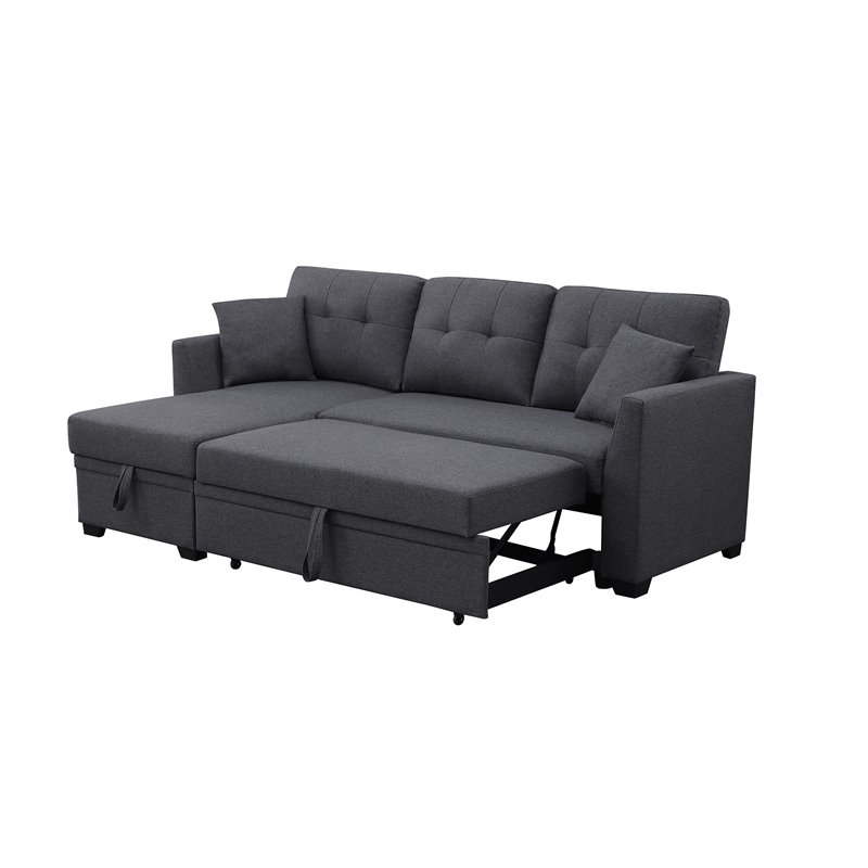 Alexent 3-Seat Modern Fabric Sleeper Sectional Sofa with Storage in Dark Gray