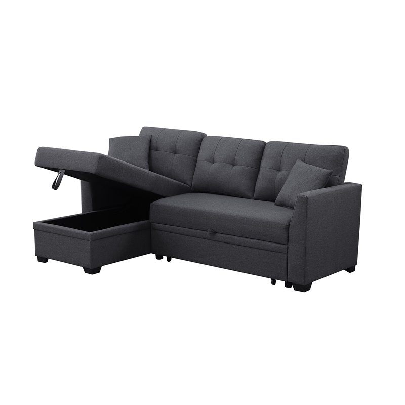 Alexent 3-Seat Modern Fabric Sleeper Sectional Sofa with Storage in Dark Gray