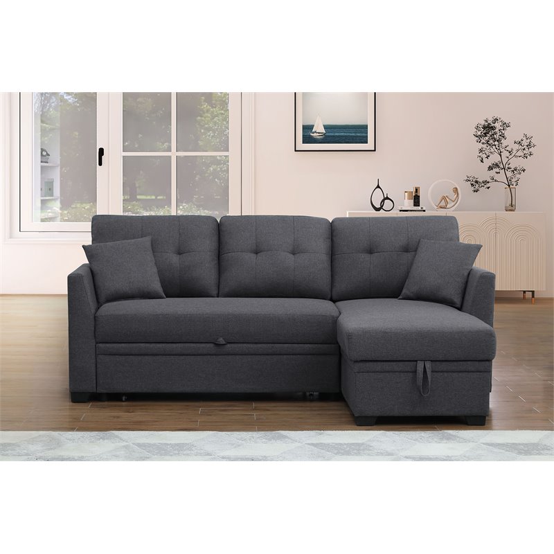 Alexent 3-Seat Modern Fabric Sleeper Sectional Sofa with Storage in Dark Gray