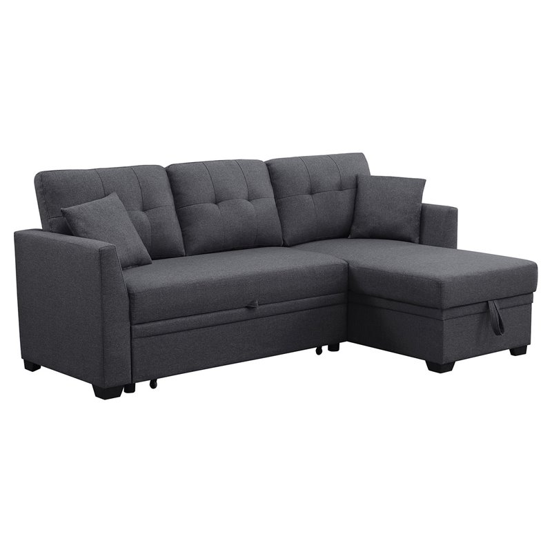 Alexent 3-Seat Modern Fabric Sleeper Sectional Sofa with Storage in Dark Gray