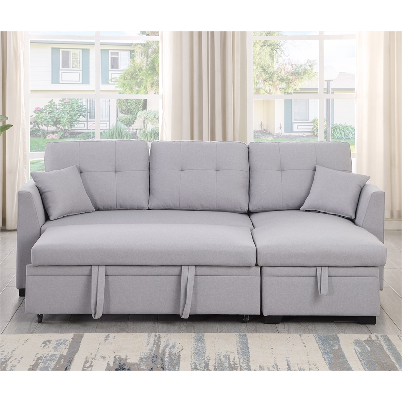 Alexent 3-Seat Modern Fabric Sleeper Sectional Sofa with Storage in Ash