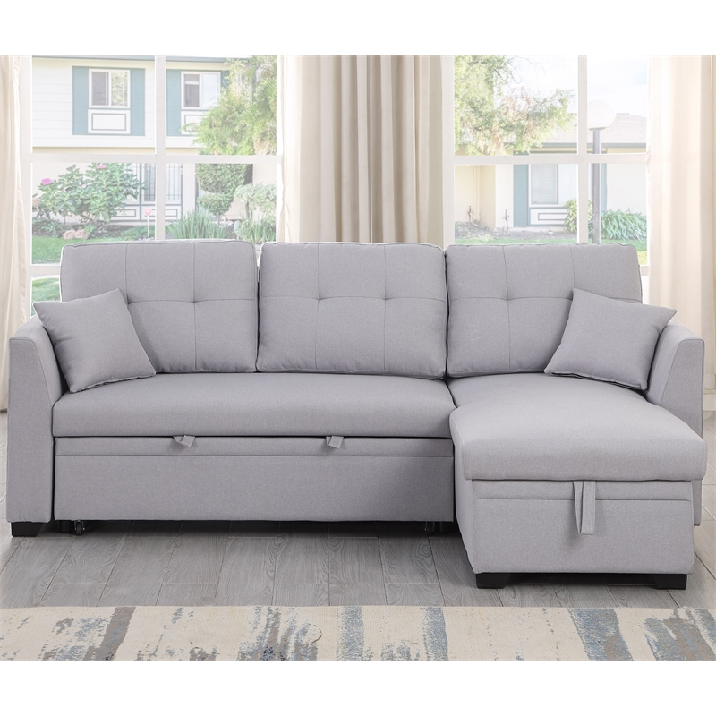 Alexent 3-Seat Modern Fabric Sleeper Sectional Sofa with Storage in Ash