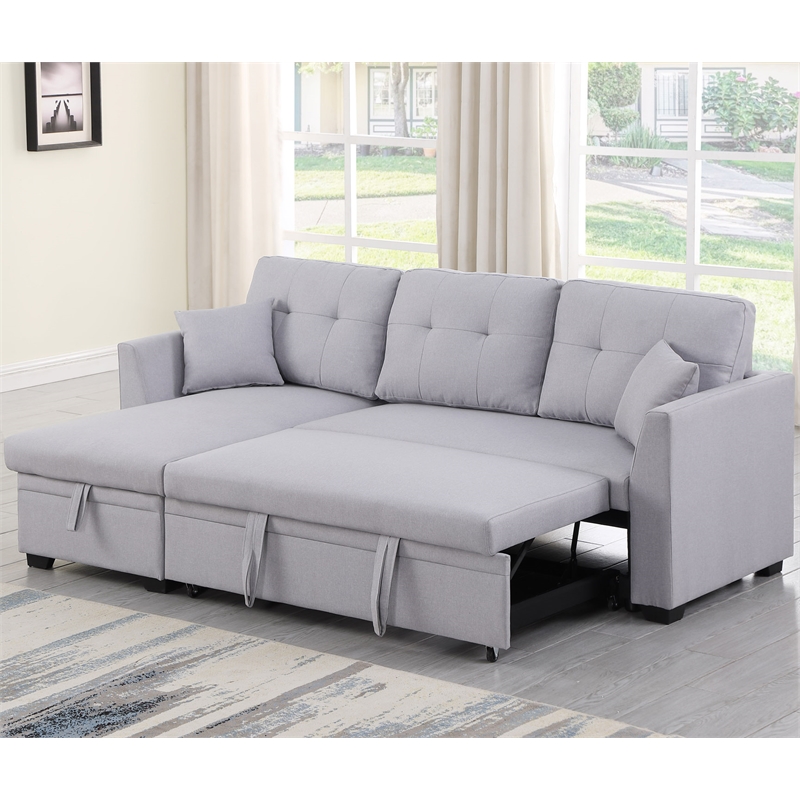 Alexent 3-Seat Modern Fabric Sleeper Sectional Sofa with Storage in Ash