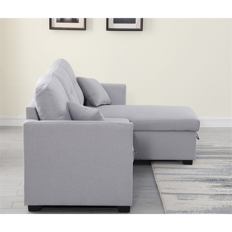 Alexent 3-Seat Modern Fabric Sleeper Sectional Sofa with Storage in Ash