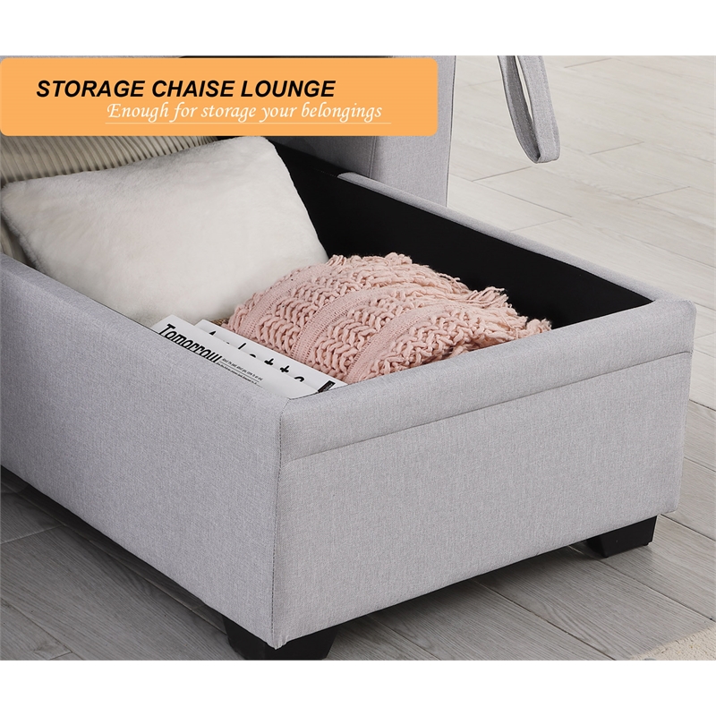 Alexent 3-Seat Modern Fabric Sleeper Sectional Sofa with Storage in Ash