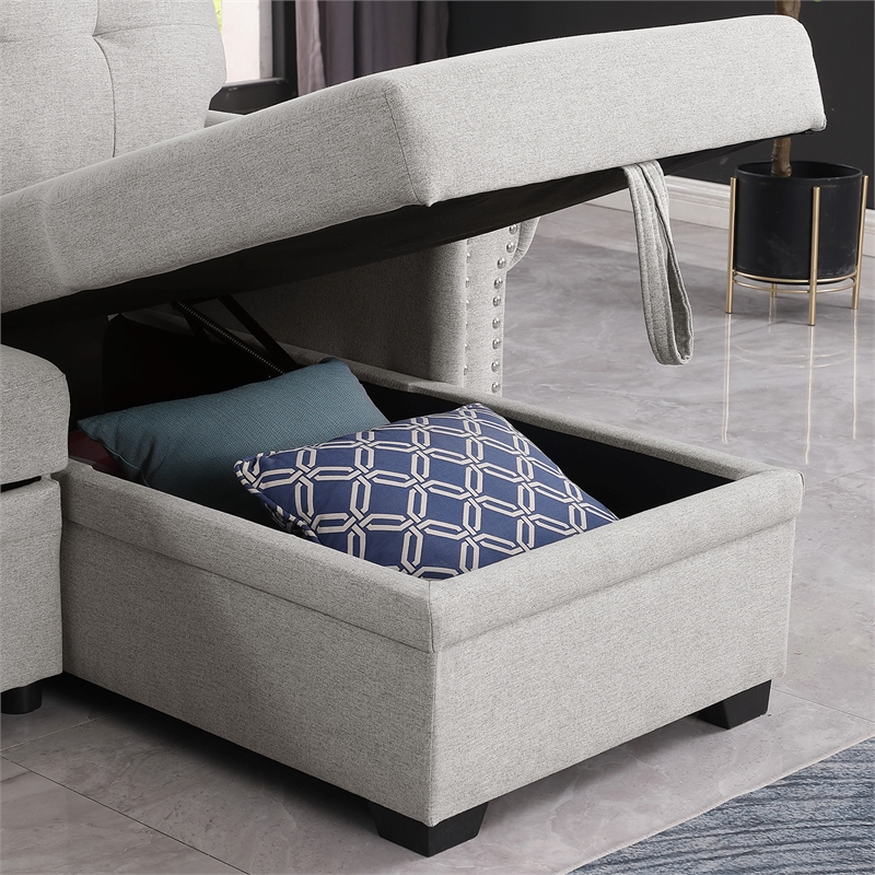 Alexent Classic Reversible Fabric Sleeper Sofa with Storage Chaise - LIGHT GRAY