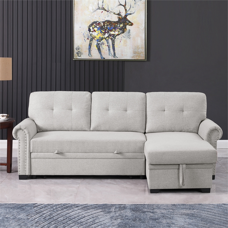 Alexent Classic Reversible Fabric Sleeper Sofa with Storage Chaise - LIGHT GRAY