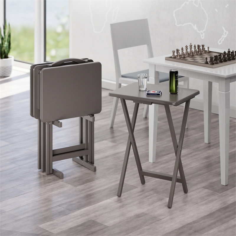 Alex 5Pc Snack Table Set Oyster Gray Finish