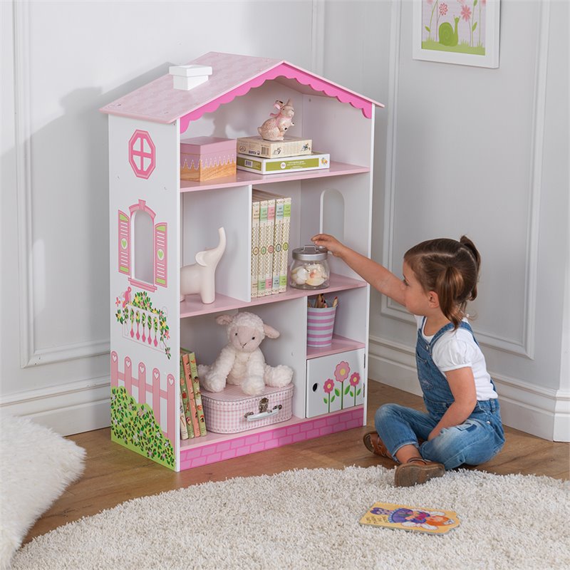 KidKraft Dollhouse Bookcase in Pink and White - Modern / Contemporary