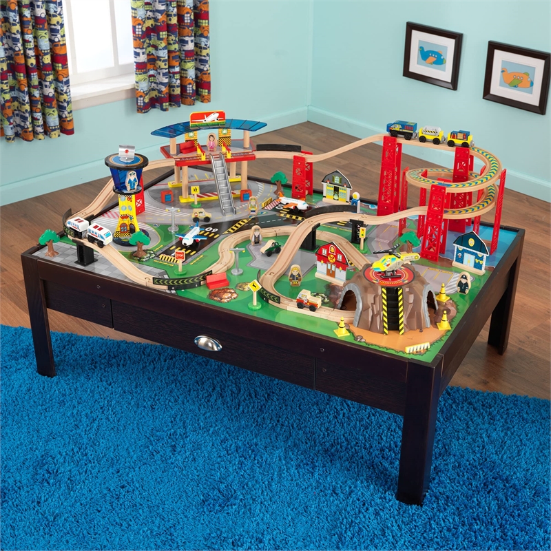 KidKraft Airport Express Train Set and Table in Espresso - Modern / Contemporary