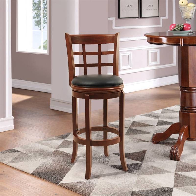 Boraam Wood Kyoto Bar Height Swivel Bar Stool in Cherry Finish