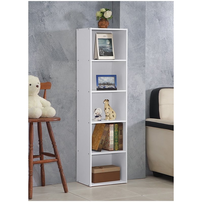 Hodedah Five Shelf Multi-Purpose Wooden Bookcase in White Finish