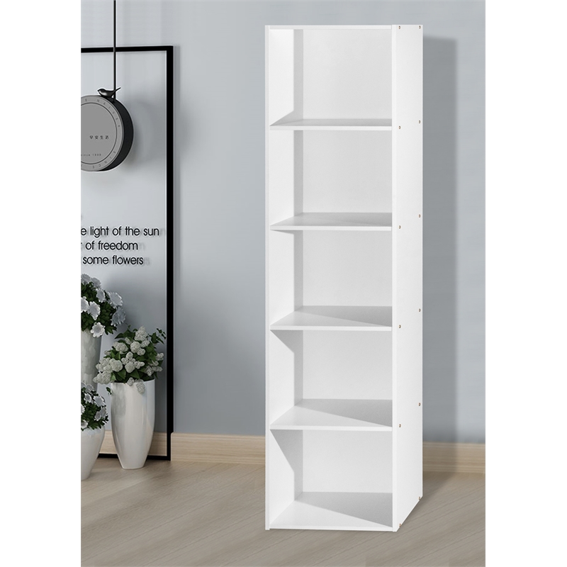 Hodedah Five Shelf Multi-Purpose Wooden Bookcase in White Finish
