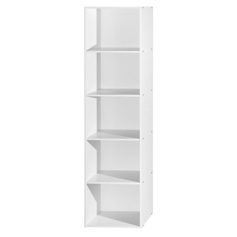 Hodedah Five Shelf Multi-Purpose Wooden Bookcase in White Finish