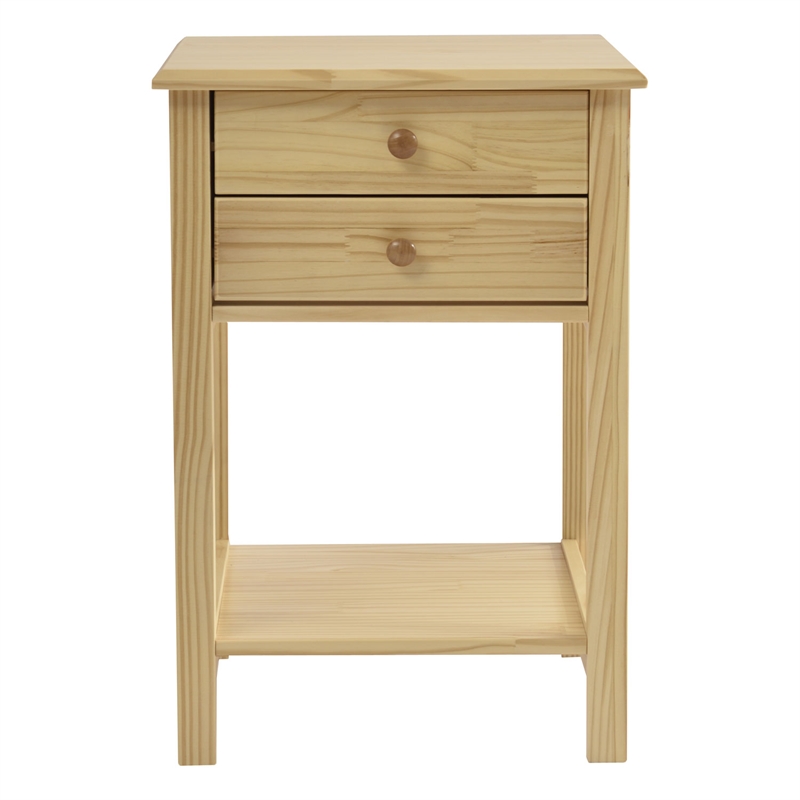 Better Home Products Solid Pine Wood 2 Drawer Nightstand in Natural