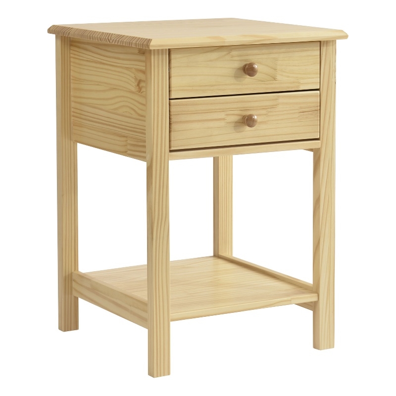 Better Home Products Solid Pine Wood 2 Drawer Nightstand in Natural