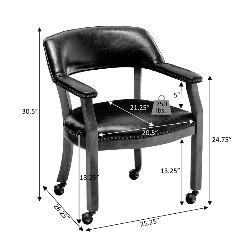 Take a Seat Dillon Armchair with Wheels in Black Faux Leather Fabric