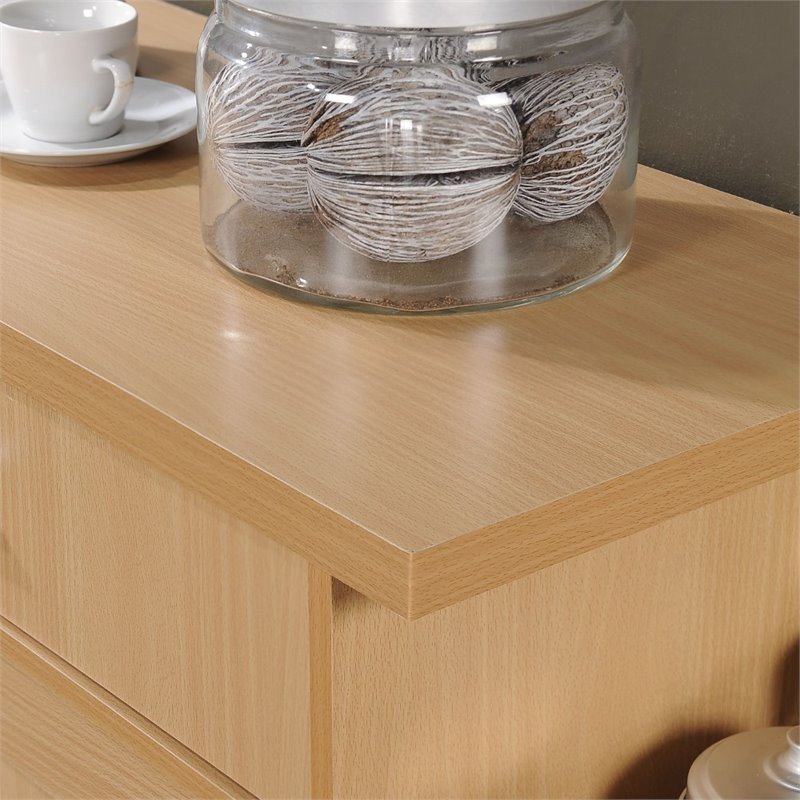 Hodedah Kitchen Island with Spice Rack plus Towel Holder in Beige Wood