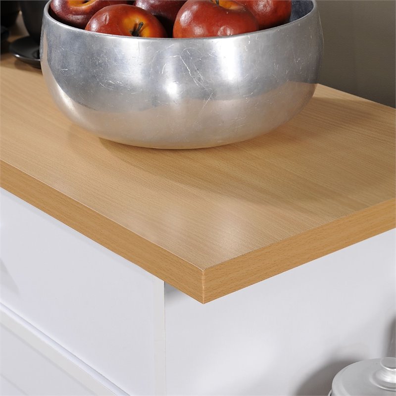 Hodedah Kitchen Island with Spice Rack plus Towel Holder in White Wood