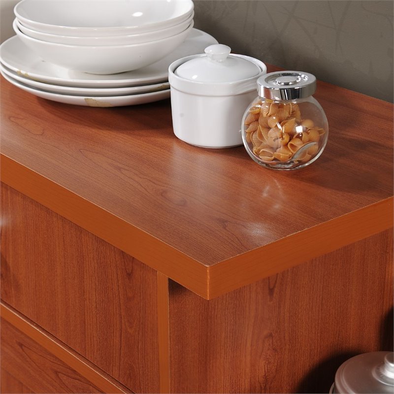 Hodedah Kitchen Island with Spice Rack plus Towel Holder in Cherry Wood