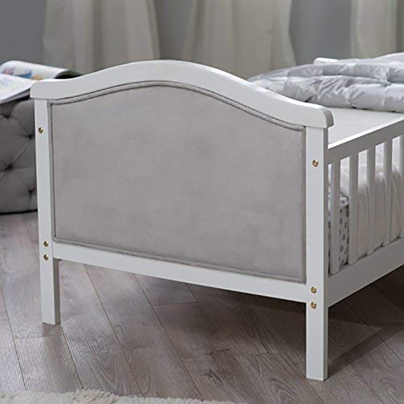 Orbelle Contemporary Solid Wood Toddler Bed in French White/Padded Gray