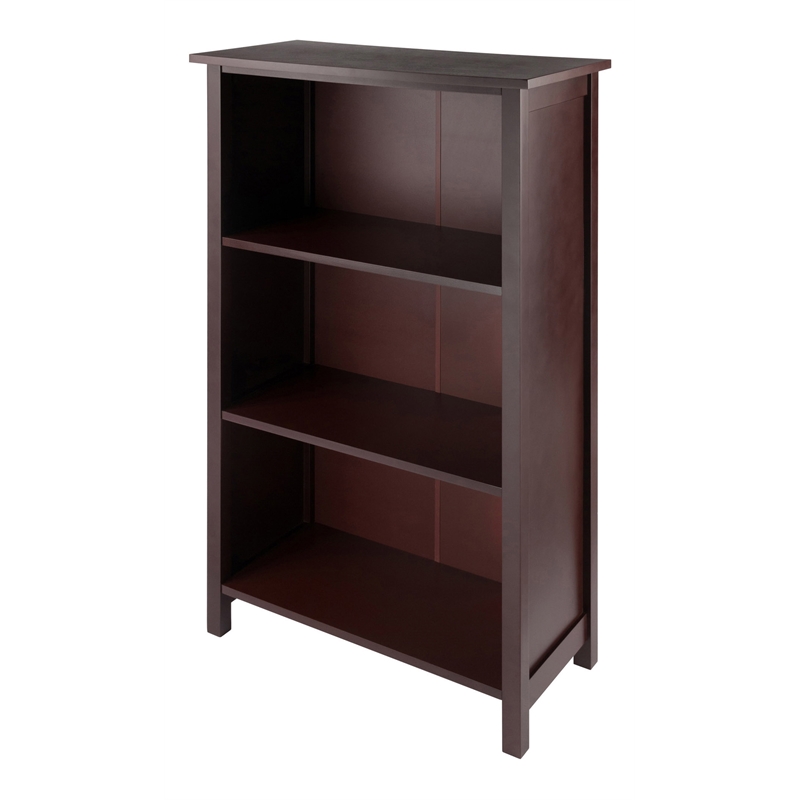 Winsome Milan 3-Tier Medium Solid Wood Storage Book Shelf - Antique Walnut