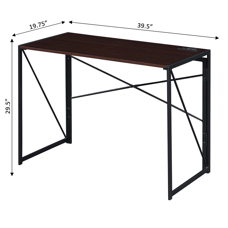 Convenience Concepts Xtra Folding Desk with Charging Station in Espresso Wood