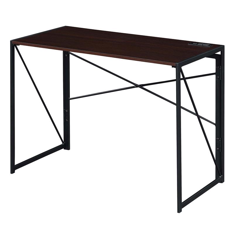 Convenience Concepts Xtra Folding Desk with Charging Station in Espresso Wood