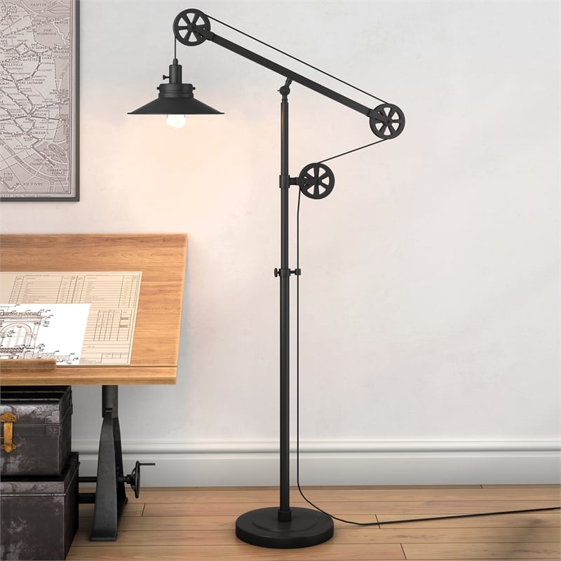 Henn&Hart Black and Bronze Metal Pulley Floor Lamp Cymax Business
