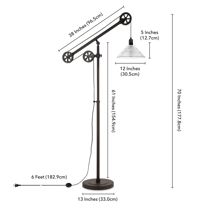 Henn&Hart 70" Pulley Metal Black Bronze and with Glass Shade | Cymax Business
